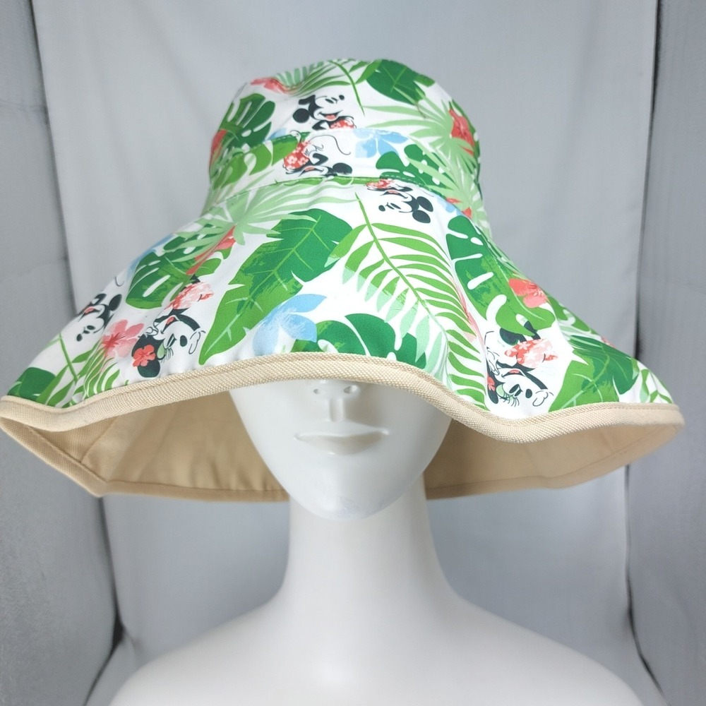 Disney Parks Minnie Mouse Mickey Tropical Reversible Resort Sun Bucket Hat Wide